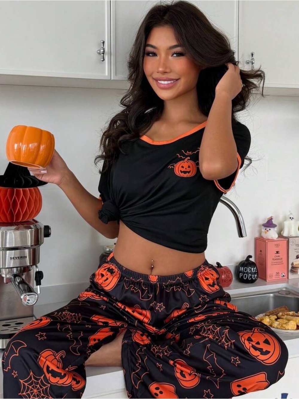 ZzzCrew Women's Fun Halloween Pattern Print Pajama Set